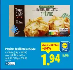Lidl TOQUE DU CHEF Paniers feuilletés chèvre offre