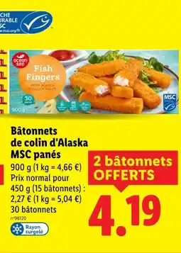 Lidl OCEAN SEA Bâtonnets de colin d'Alaska panés offre