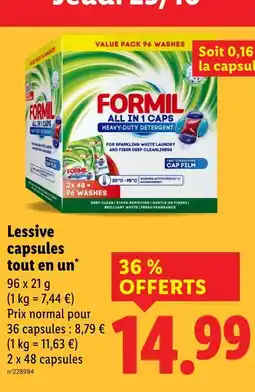 Lidl FORMIL Lessive capsules tout en un offre