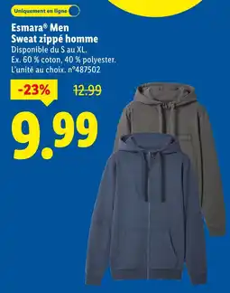 Lidl Esmara Men Sweat zippé homme offre