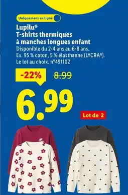 Lidl LUPILU T-shirts thermiques à manches longues enfant offre