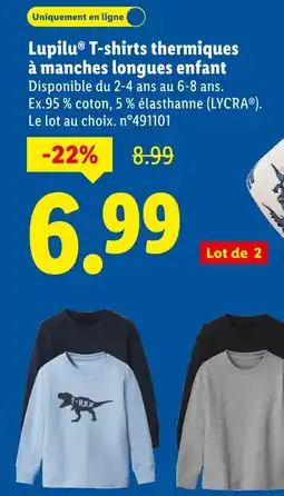 Lidl LUPILU T-shirts thermiques à manches longues enfant offre