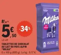 E.Leclerc Express Milka - tablettes de chocolat au lait du pays alpin offre