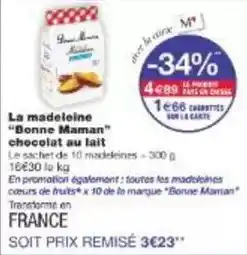 Monoprix Bonne maman - la madeleine bonne maman chocolat au lait offre