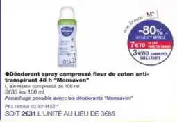 Monoprix Monsavon - déodorant spray compressé fleur de coton anti- transpirant 48 h offre