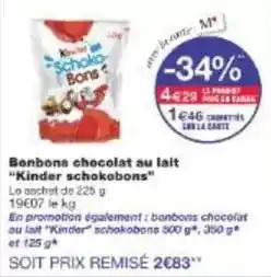 Monoprix Kinder - bonbons chocolat au lait offre