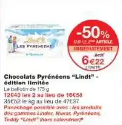 Monoprix Lindt - chocolats pyrénéens offre