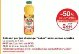 Monoprix Joker - boisson pur jus d'orange offre