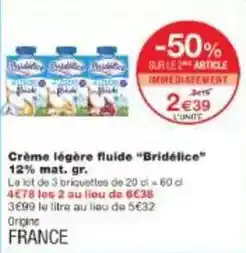 Monoprix Bridélice - crème légère fluide bridélice 12% mat. gr offre