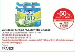 Monoprix Lactel - lait demi-écrémé lactel bio engagé offre