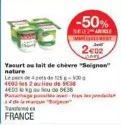 Monoprix Soignon - yaourt au lait de chèvre offre