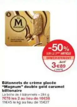 Monoprix Magnum - bâtonnets de crème glacée magnum double gold caramel offre