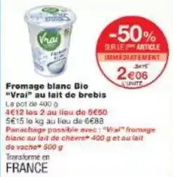 Monoprix Vrai - fromage blanc bio offre