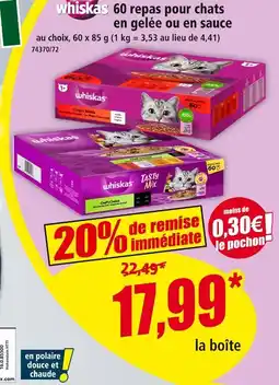 Norma Whiskas 60 repas pour chats en gelée offre