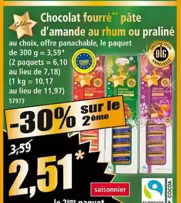 Norma Goldora Chocolat fourré pâte d'amande d’amande au rhum ou praliné offre