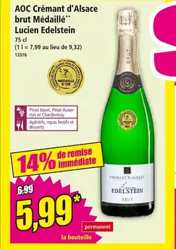 Norma LUCIEN EDELSTEIN Aoc crémant d'alsace brut médaillé offre