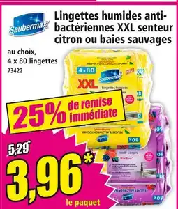 Norma Saubermax Lingettes humides anti-bactériennes XXL senteur citron offre