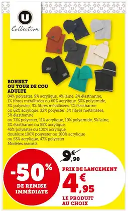 Super U U Collection Bonnet adulte offre