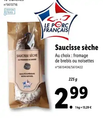 Lidl Saucisse sèche offre