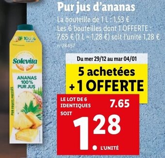 Lidl Pur jus d'ananas offre