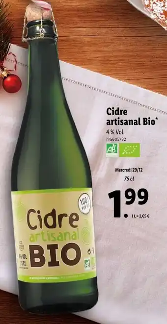 Lidl Cidre artisanal bio offre
