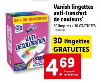 Lidl Vanish lingettes anti-transfert de couleurs offre