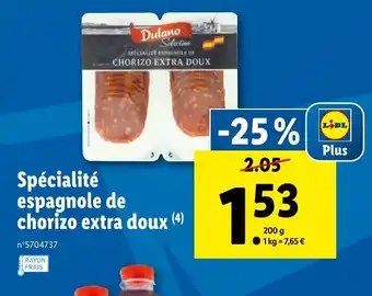 Lidl Spécialité espagnole de chorizo extra doux offre