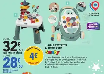 E.Leclerc Table d'activités,trotty 3 en 1 offre