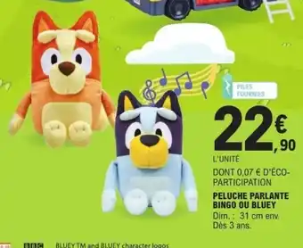 E.Leclerc Peluche parlante bingo ou bluey offre