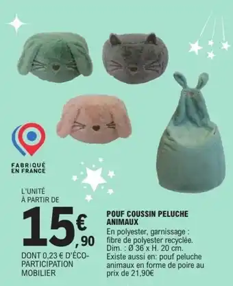 E.Leclerc Pouf coussin peluche animaux offre