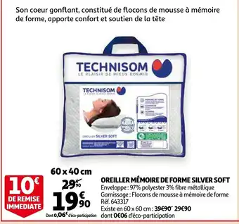 Auchan Oreiller Mémoire de Forme Silver Soft offre