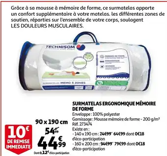 Auchan Surmatelas Ergonomique Mémoire de Forme offre