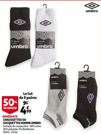 Auchan Chaussettes ou Socquettes Homme Umbro offre