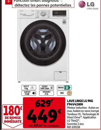 Auchan Lave linge LG 9KG F94V41WH offre