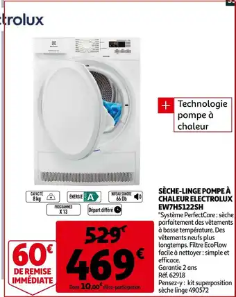 Auchan Sèche-linge Pompe à Chaleur Electrolux EW7H5122SH offre