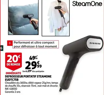 Auchan Defroisseur Portatif Steamone EUDTC75B offre