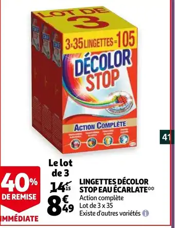 Auchan Lingettes décolor Stop eau écarlate offre