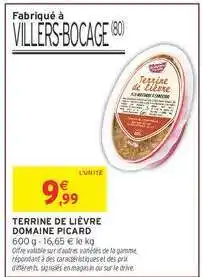 Intermarché Hyper Terrine de Lièvre Domaine Picard offre