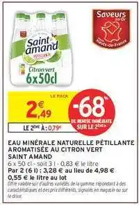 Intermarché Hyper Eau Minérale Naturelle Pétillante Aromatisée au Citron Vert Saint Amand offre