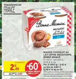 Intermarché Hyper Bonne Maman mousse au chocolat lait offre
