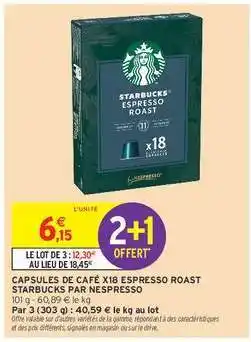 Intermarché Hyper Capsules de Café x18 Espresso Roast Starbucks par Nespresso offre