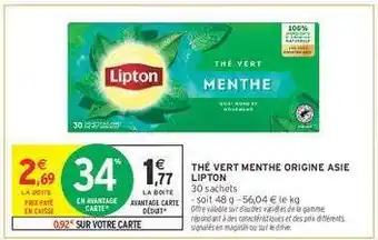 Intermarché Hyper THÉ VERT MENTHE ORIGINE ASIE LIPTON offre