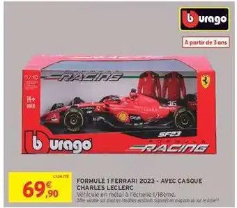 Intermarché Hyper FORMULE 1 FERRARI 2023 - AVEC CASQUE CHARLES LECLERC offre