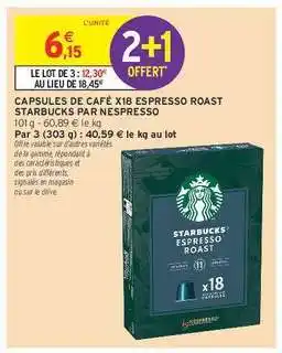 Intermarché Capsules de Café x18 Espresso Roast Starbucks par Nespresso offre