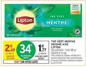 Intermarché THÉ VERT MENTHE ORIGINE ASIE LIPTON offre