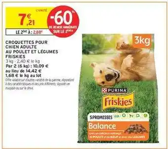 Intermarché CROQUETTES POUR CHIEN ADULTE AU POULET ET LÉGUMES FRISKIES offre