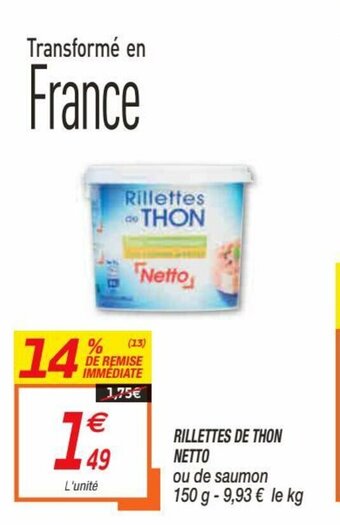 Netto Rillettes de Thon offre