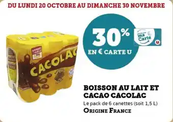 Super U Boisson au lait et cacao cacolac offre