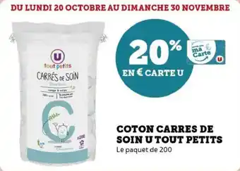 Super U Coton carres de soin u tout petits offre