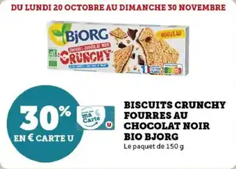 Super U Biscuits crunchy fourres au chocolat noir bio bjorg offre
